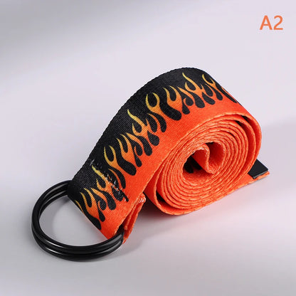 Hip Hop Fashion Canvas Belt – Personalized Flame Design, Casual & Punk Cowboy Belt for Men & Women