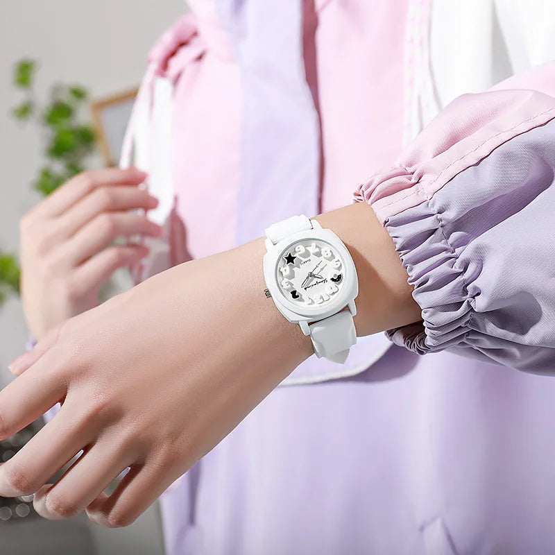 Fashion 3D Arabic Dial Women’s Quartz Watch – Candy Color Silicone Square Band