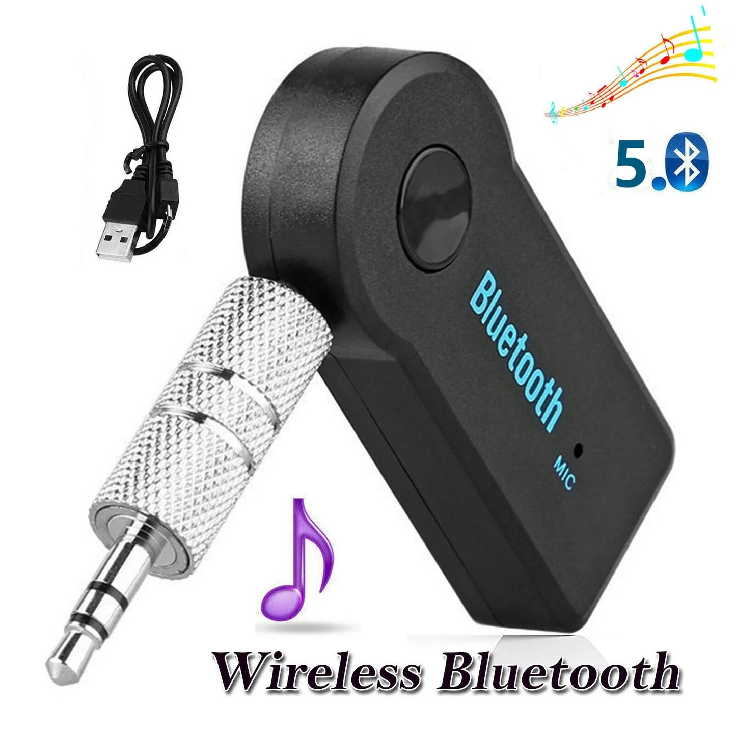 2-in-1 Wireless Bluetooth 5.0 Receiver Adapter – 3.5mm AUX Car & Headphone Audio Receiver with A2DP Hands-Free Music Streaming