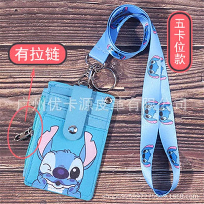 Unisex 5-Bit Badge Reel Business Card Holder with PU Neck Strap & Coin Purse – ID, Bus & IC Card Lanyard