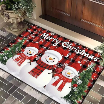 Christmas Festive Entry Door Mat — Santa Claus, Elk & Tree Holiday Anti-Slip Bathroom/Entrance Doormat