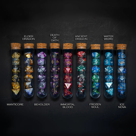 7Pcs RPG Dice Set - Mythology Inspired Polyhedral D&D COC Dice with Fantasy Potion Flask for Tabletop Games