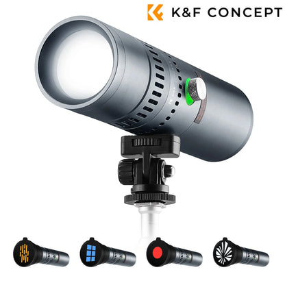 K&F CONCEPT SP25C 25W RGB Photography Flashlight - 9000mAh Zoomable Video Spotlight with Mount Stand and 20 Gobo Effects