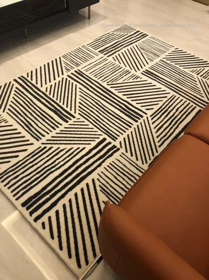 Black Stripe Plush Rug — Non-Slip Luxury Carpet for Living Room, Bedroom, Study, and Nordic Home Decor
