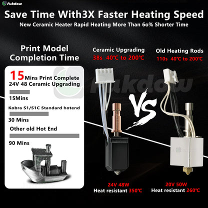 Anycubic Kobra S1 Ceramic Hotend - 24V 48W Rapid Heating 300℃ Upgrade 3D Printer Extruder Head