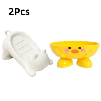 Cute Cartoon Cat Soap Dish - Plastic Draining Holder for Bathroom & Kitchen