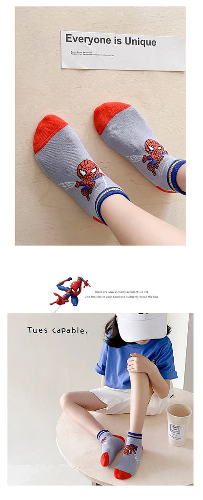 5 Pairs Spiderman Kids Socks – Anime Cartoon Short Socks for Boys & Girls, Summer & Spring Baby Boat Socks Gift for Ages 1-12 Years