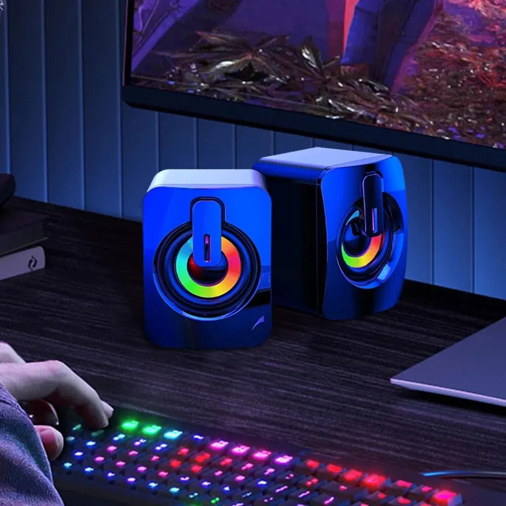 PC Computer Speakers with USB – HIFI Stereo Sound Box & Microphone with LED Light for Desktop