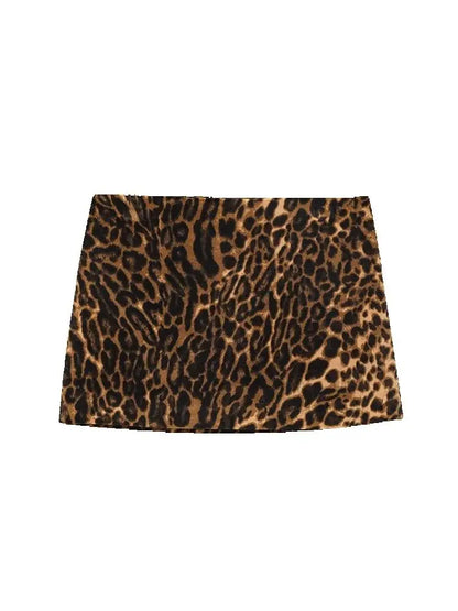 Women’s 2-Piece Leopard Print Skirt Suit – Long Sleeve Blazer Top & Mini Skirt Fashion Set