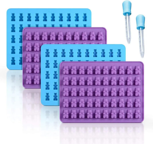Gummy Bear Silicone Molds - Mini Chocolate Candy Molds with Droppers Food Grade Nonstick Baking Set of 4