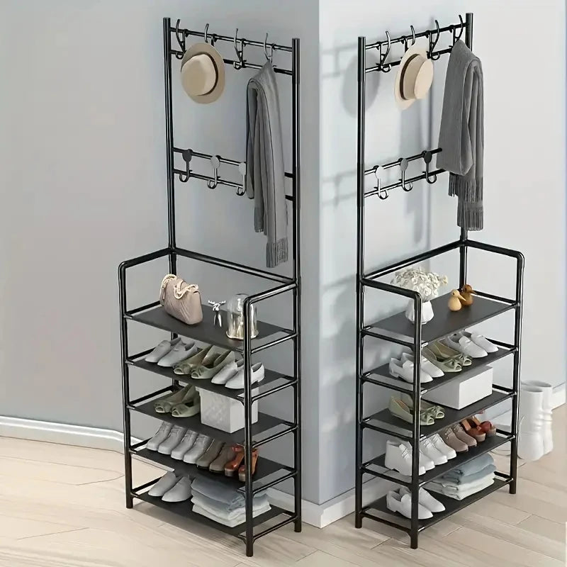 Entryway Clothes Hanger and Shoe Rack – Multi-Purpose Storage for Shoes, Jackets, Hats, Bags, and Umbrellas