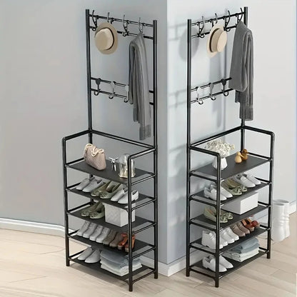 Entryway Clothes Hanger and Shoe Rack – Multi-Purpose Storage for Shoes, Jackets, Hats, Bags, and Umbrellas