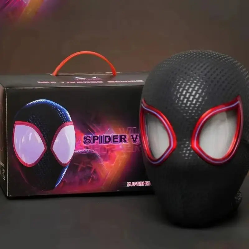 1:1 Miles Morales Spider-Man Mask with Movable Eyes – Electric Ring Control Gwen Style Cosplay Helmet for Halloween Costume and Collectible Gift Toy