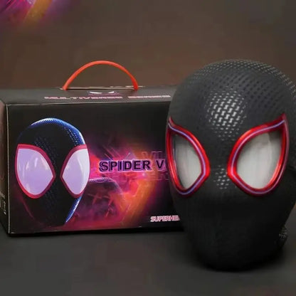 1:1 Miles Morales Spider-Man Mask with Movable Eyes – Electric Ring Control Gwen Style Cosplay Helmet for Halloween Costume and Collectible Gift Toy
