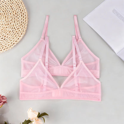 Sheer Mesh Triangle Bra Set - Ultra-Thin Transparent Lingerie with Double Shoulder Straps