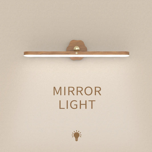 Wooden LED Night Light Mirror Front Fill Light: Portable Rechargeable Magnetic Wall Lamp for Bedroom - Bedside Lamp with Touch Switch