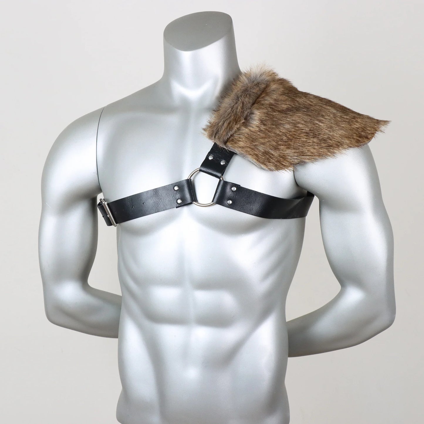 UYEE Men's Medieval Viking Fur Shawl – Barbarian Shoulder Cowl Mantle with Chest Belt & Fur Capelet for Cosplay