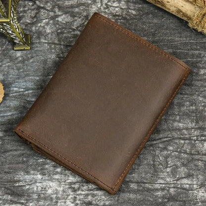 Men's Genuine Leather Short Wallet with Chain – Zipper Clutch, Trifold Purse, Card Holder & Coin Purse for Men