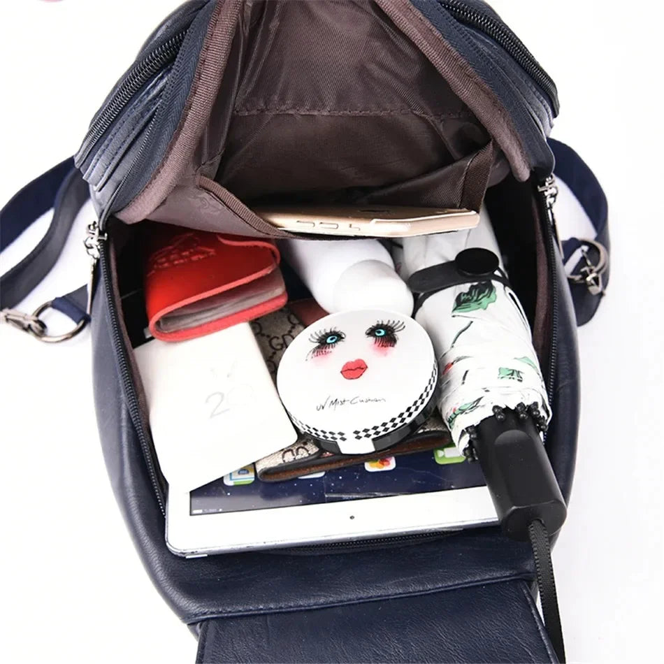 Multifunctional Women's Leather Backpack - Casual Style for Teen Girls, School and Travel Bagpack, Ladies' Chest Bag Sac