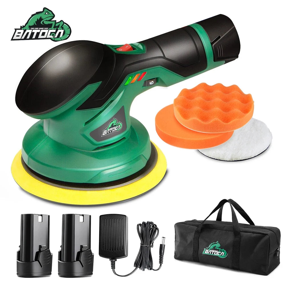 BATOCA Cordless 12V Dual Action Car Polisher – Wireless Brushless Auto Buffer with 2×2.0Ah Lithium Batteries for Car Detailing