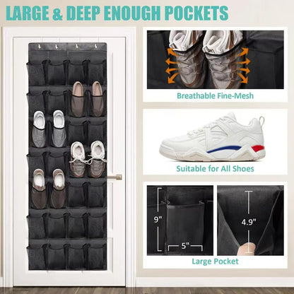 Over The Door Shoe Organizer - 14/24/40 Grid Mesh Pocket Hanging Rack for Closet Shoe Storage & Organization