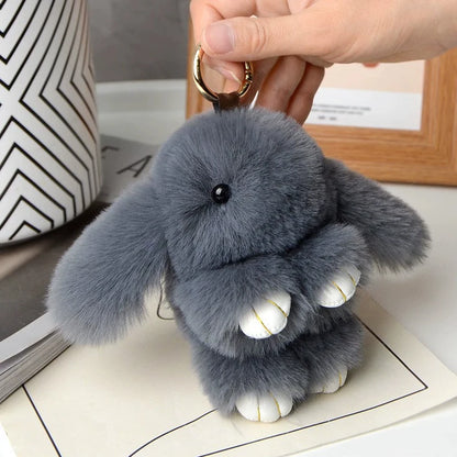 Fluffy Rabbit Fur Pom Pom Keychain - Soft Bunny Bag Charm & Cute Accessory Gift for Girls