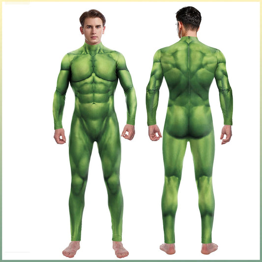 Green Muscle 3D Print Zentai Bodysuit - Unisex Spandex Cosplay Costume for Halloween, Carnival & Purim
