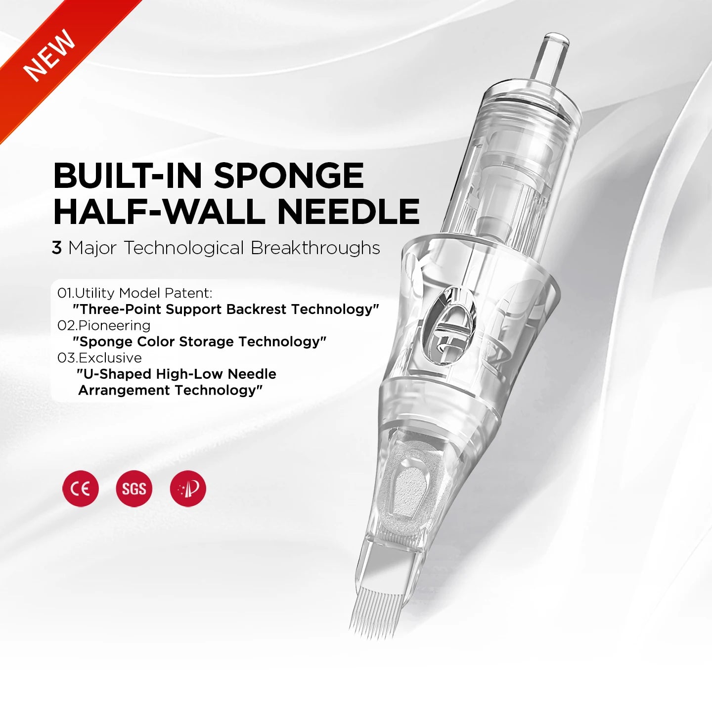 10PCS U14/0.18-ST Universal Tattoo Cartridge Needles with Built-in Sponge – Half-Wall Needles for Eyebrow & Lip Tattoo Machines