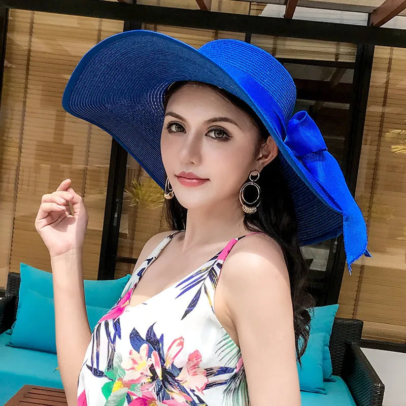 Women’s Foldable Summer Straw Hat – Beach & Travel Sun Visor with UV Protection, Bucket Cap Panama Style