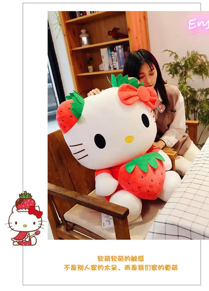 22cm Sanrio Kawaii KT Cat Plush Toy – Strawberry Plush Doll, Home Decor & Birthday Gift for Girls