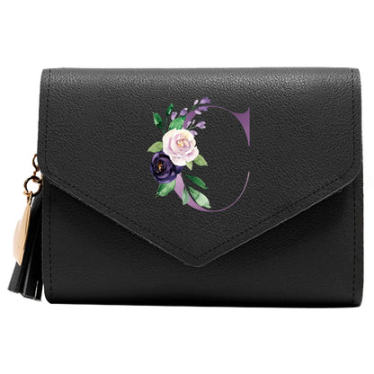 Women's RFID Leather Wallet - Compact Luxury Mini Purse With ID Window, Purple Letter Pattern & Card Holder Design