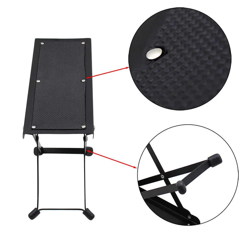 Guitar Foot Stool – 4 Position Height Adjustable, Foldable Pedal Rest for Guitar, Black Footstool for Guitar Pedal Accessories
