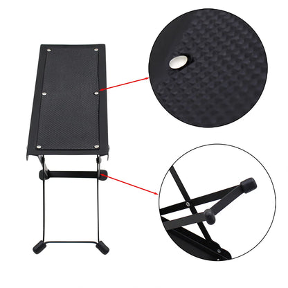 Guitar Foot Stool – 4 Position Height Adjustable, Foldable Pedal Rest for Guitar, Black Footstool for Guitar Pedal Accessories