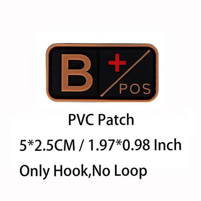 PVC Blood Type Hook Patch - A B AB O Positive Negative Military Tactical Badge for Backpack & Outdoor Gear