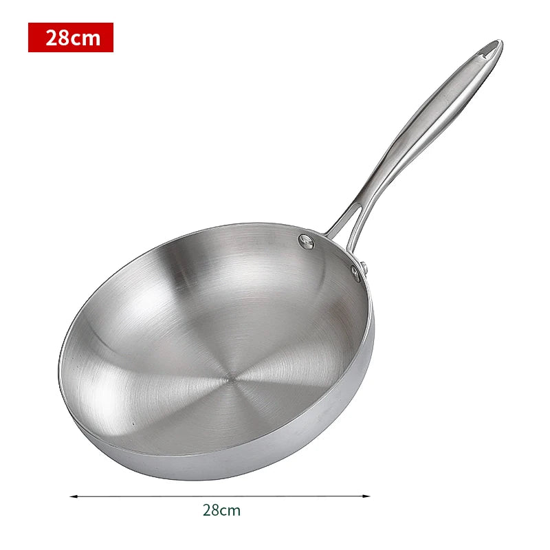 304 Stainless Steel Frying Pan – Non-Stick Skillet for Steak, Gas & Induction Cooking