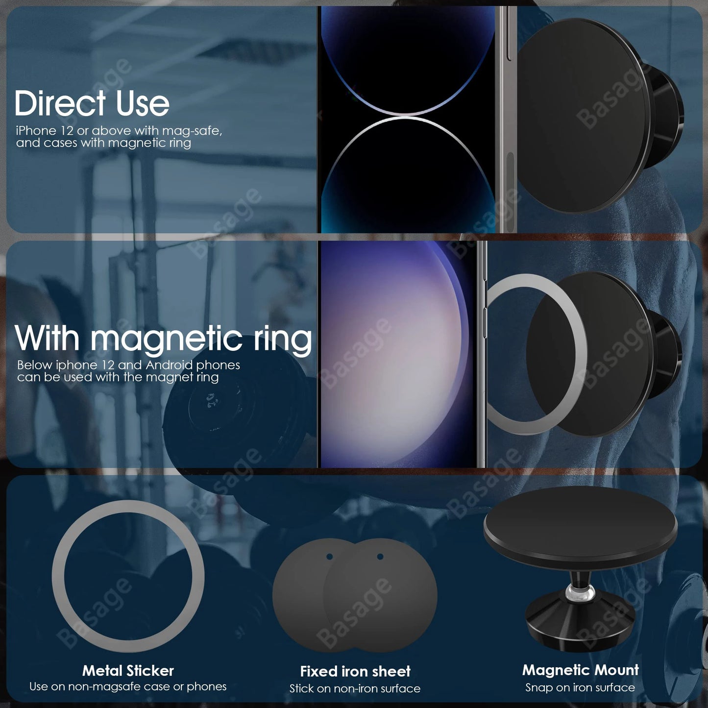 Gym Mate Magnetic Phone Mount – Double-Sided Suction Holder for MagSafe, Hands-Free Video Shooting While Working Out