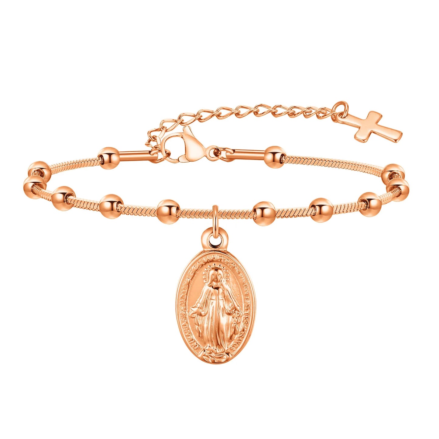 Vnox Gold Plated Rosary Bracelet – Stainless Steel Cross & Virgin Mary Religious Prayer Jewelry for Women & Girls Gift Accessories