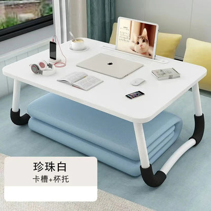 Foldable Laptop Desk for Bed & Sofa – Portable Lap Table with Cup, Book Holder, Drawer, and USB Slot