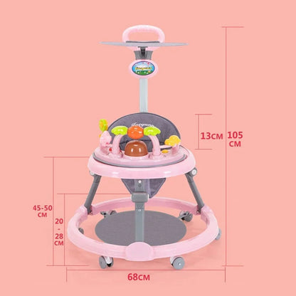 Baby Activity Walker with Music & Lights – Removable Footrest, Toy Rack, Feeding Tray, One-Hand Folding Portable Infant Chair