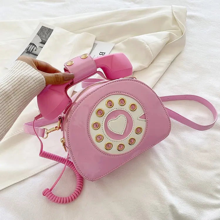 Women’s Creative Telephone-Shaped Crossbody Bag – Retro PU Leather Small Shoulder Handbag