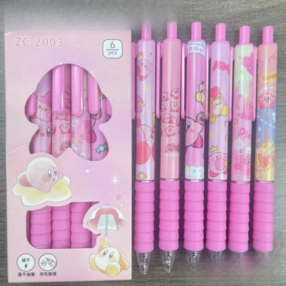 6pcs Kirby Gel Pens – 0.5mm Black Ink Cute Anime Cartoon Ballpoint Pens for School, Office & Gifts