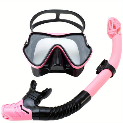 Tempered Glass Diving Mask & Snorkel Set - Panoramic Adult Scuba & Swimming Snorkeling Gear