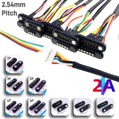 2A Waterproof Magnetic Pogo Pin Connector – 2.54mm Spring-Loaded DC Power Socket, 2-6 Positions