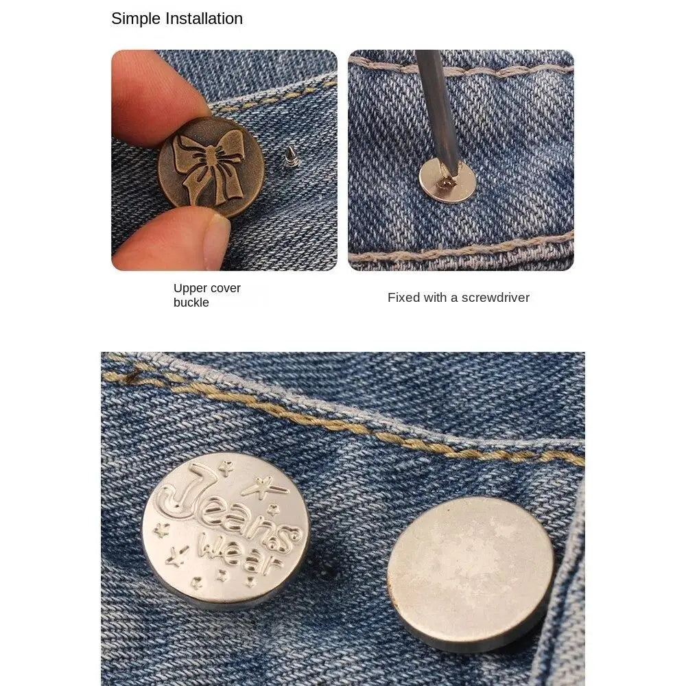10Pcs No-Sew Metal Jeans Buttons – Removable Nail-Free Waist Adjust Buckles for Pants