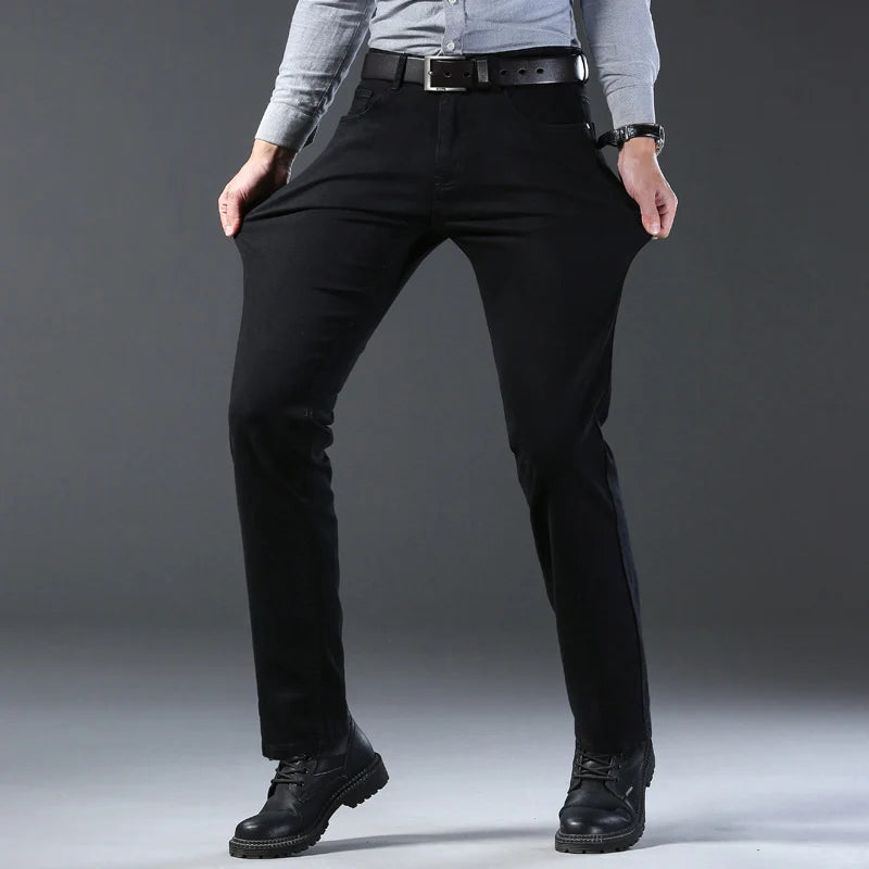 Men's Style Stretch Regular Fit Black Denim Jeans – Soft Casual Cotton Pants
