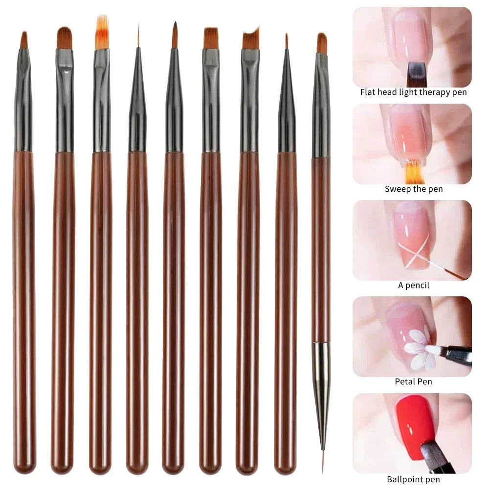 9PCS UV Gel Nail Brush Set – Liner DIY Painting Pen, Acrylic Drawing Brush for Nail Art Design & Tip Display Tools