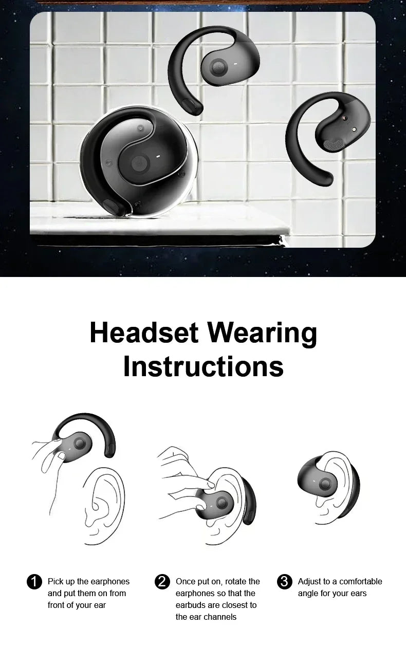 OWS Wireless Bluetooth Headphones — Smart Touch Sports Earbuds, HiFi Stereo, Waterproof with Mic for Phone