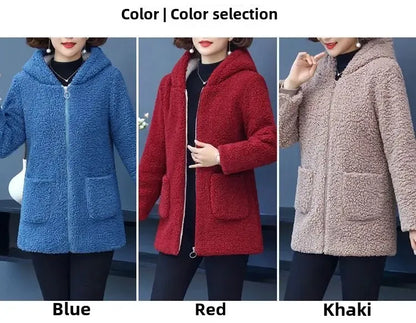 Women’s Thickened Hooded Cotton Jacket – Fleece-Lined Winter Coat, Warm Mommy-Style Outerwear by AE Stock