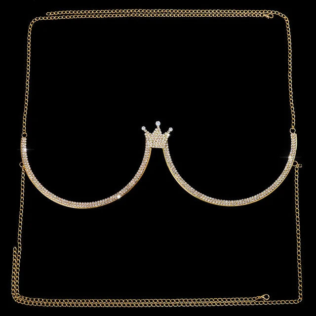 Women’s Heart Rhinestone Body Chain Bra – Chest Jewelry Bikini Halter Top with Breast Support for Parties & Banquets