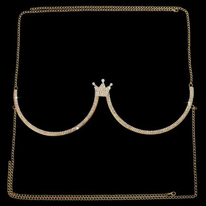 Women’s Heart Rhinestone Body Chain Bra – Chest Jewelry Bikini Halter Top with Breast Support for Parties & Banquets